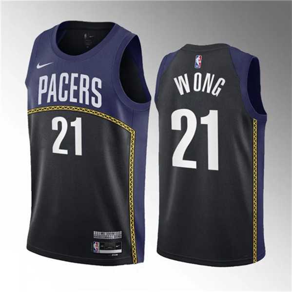 Men's Indiana Pacers #21 Isaiah Wong Blue 2023 Draft City Edition Stitched Basketball Jersey Dzhi